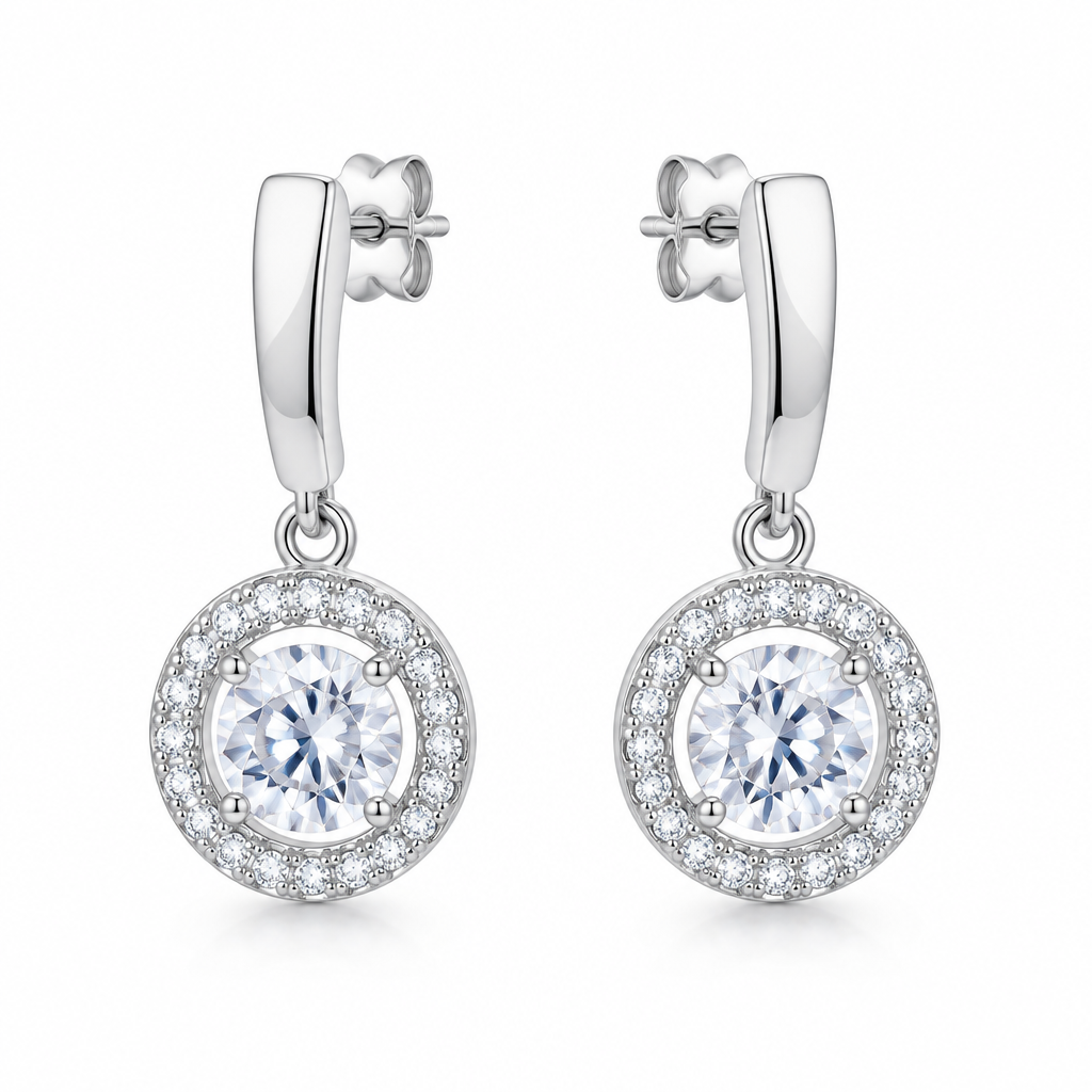 Modern Halo Silver Earrings